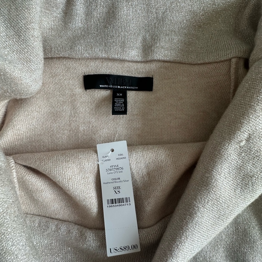 White House Black Market Cream sparkle Off-Shoulder Sweater - Picture 2 of 5